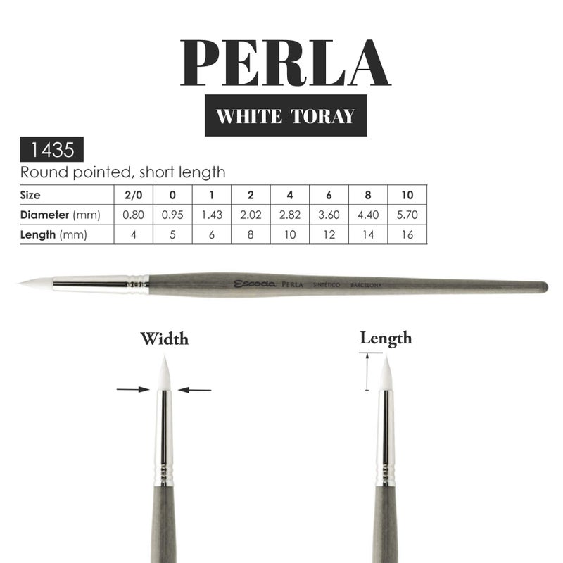 Escoda Perla Series 1435 Short Handle Round Artist Watercolor Brush, 6, White Toray Filament - Image 3